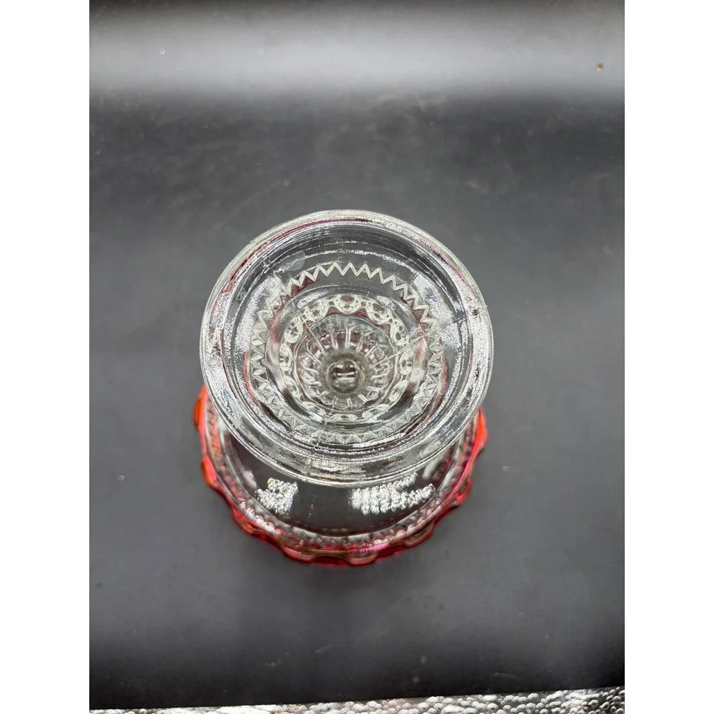 Vintage Ruby Stained Flash Glass Compote Pedestal Candy Dish Clear Pressed‎ Base